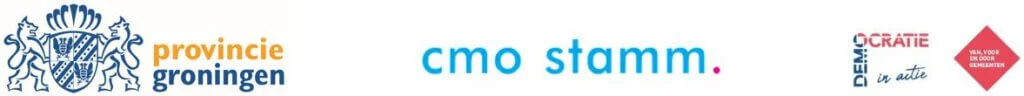 Logo Provincie Groningen, CMO STAMM en Democratie in actie